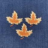 3-Pack Autumn Leaf Applique Patch - Embroidered Tan & Brown Fall Badge 2-1/8" (Iron On)