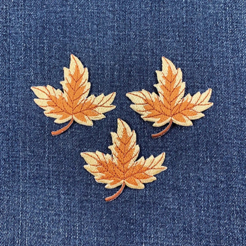 3-Pack Autumn Leaf Applique Patch - Embroidered Tan & Brown Fall Badge 2-1/8" (Iron On)