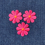 3-Pack Daisy Applique Patch - Embroidered Fuchsia Orange Flower Badge 1.5" (Iron On)