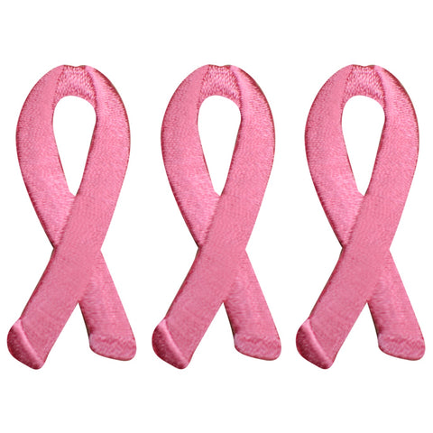 Pink Ribbon Applique Patch - Breast Cancer Awareness 2" (3-Pack, Iron on)