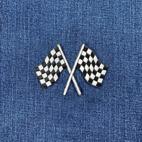 Checkered Flags Applique Patch - Embroidered Racing Badge 3-1/8" (Iron On)