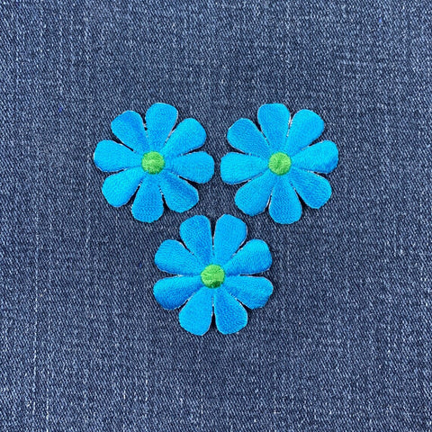 3-Pack Daisy Applique Patch - Embroidered Turquoise Blue Green Flower 1.5" (Iron On)