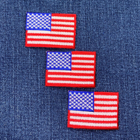 3-Pack American Flag Applique Patch - Medium USA United States Embroidered Badge 2" (Iron On)
