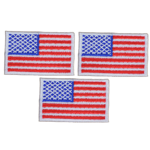 Medium American Flag Patch - United States USA White Border 1-11/16" x 1-1/16" (3-Pack, Iron or Sew On)