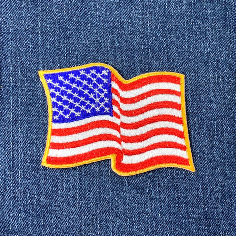Wavy American Flag Patch - Embroidered USA United States Badge 3.25" (Iron on)