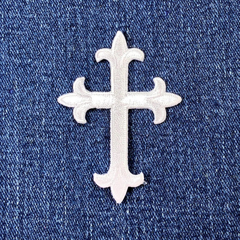 White Cross Applique Patch - Baptism First Communion Jesus Embroidered 2.5" (Iron On)