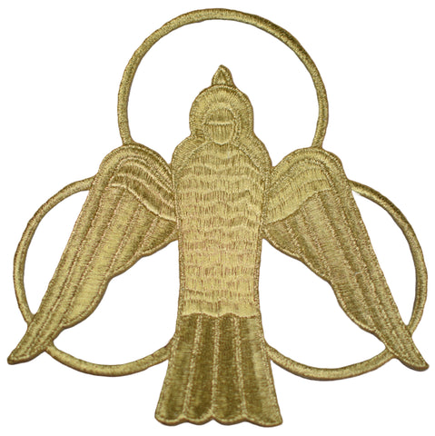 Metallic Gold Peace Dove Applique Patch - Religious Christian Catholic Symbolic Badge 5" (Iron on)