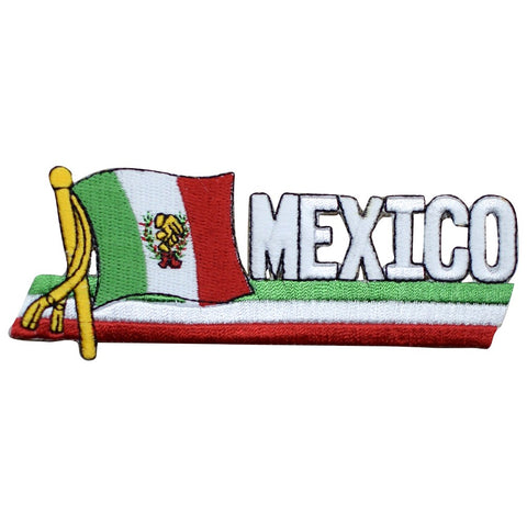 Mexico Patch - Mexican Flag & Ribbon Embroidered Badge 4-7/8" (Iron on)