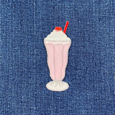 Milkshake Applique Patch - Ice Cream Shoppe Embroidered Dessert Badge 3" (Iron On)