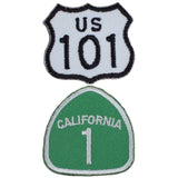 2-Pack US 101 & California 1 Patch Set - Mini Embroidered Highway Sign Badges 1-3/8" (Iron On)