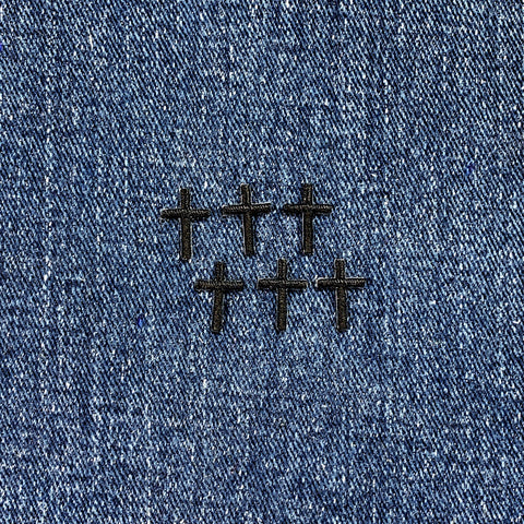 6-Pack Cross Applique Patch - Mini Black Embroidered Christian Badge 1/2" (Iron On)