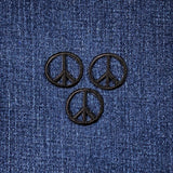 3-Pack Peace Sign Applique Patch - Mini Black Embroidered Badge 1" (Iron On)