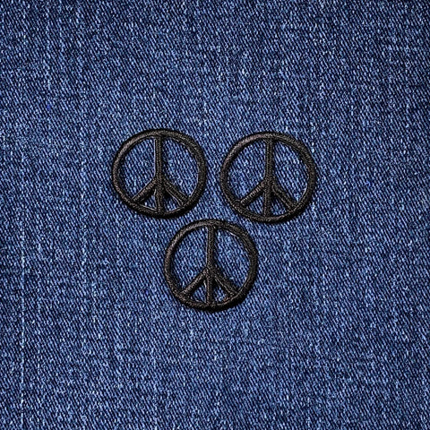 3-Pack Peace Sign Applique Patch - Mini Black Embroidered Badge 1" (Iron On)