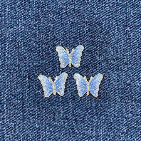 3-Pack Butterfly Applique Patch - Mini Embroidered Blue & Silver Insect Badge 3/4" (Iron On)