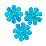 three blue and green daisy patches on a white background
