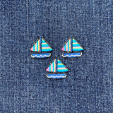 3-Pack Sailboat Applique Patch - Embroidered Shimmery Boat Badge 7/8" (Iron On)