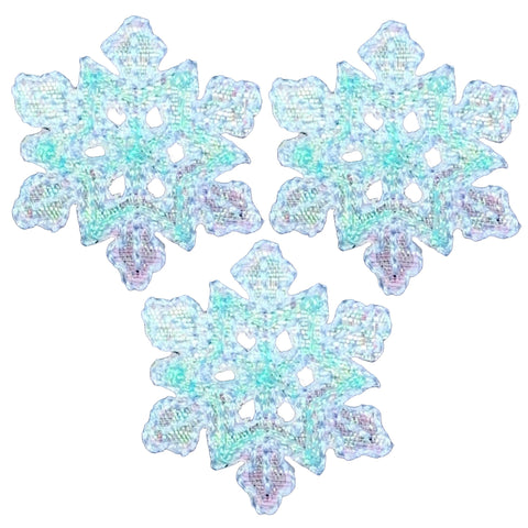 3-Pack Blue Snowflake Applique Patch - Shimmery Snow Embroidered Winter Badge 1.25" (Iron On)