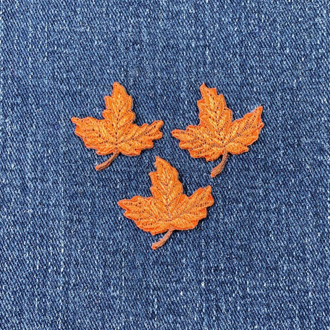 3-Pack Leaf Applique Patch - Mini Embroidered Orange/Brown Fall Autumn Badge 1-1/8" (Iron On)