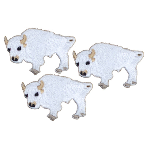 Mini White Buffalo Applique Patch - Sacred Bison Spiritual Animal 1.25" (3-Pack, Iron on)