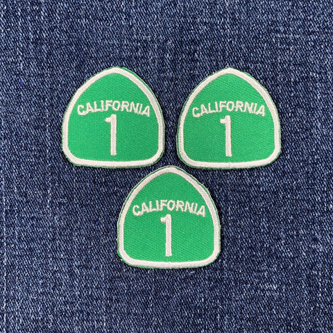 3-Pack California 1 Patch - Mini Embroidered Highway One Sign Badge 1-3/8" (Iron On)