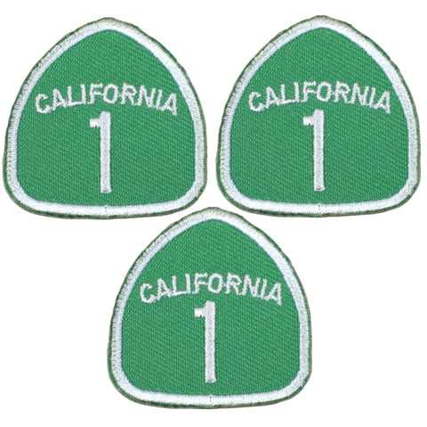 Mini Highway 1 California Patch - CA Hwy One Embroidered Badge 1-3/8" (3-Pack, Iron On)