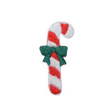 candy cane patch with a green bow on a white background