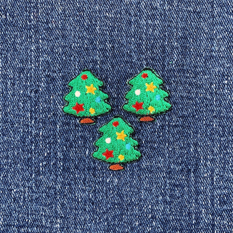 3-Pack Christmas Tree Applique Patch - Mini Embroidered Holiday Badge 7/8" (Iron On)