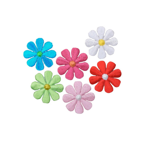 Set of colorful flower patches on a white background