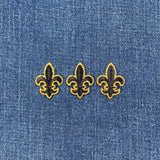 3-Pack Fleur De Lis Applique Patch - Mini Black & Metallic Gold Embroidered Badge 1-1/8" (Iron On)