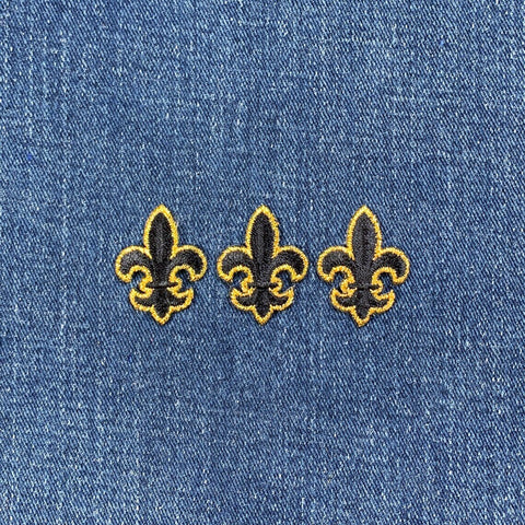 3-Pack Fleur De Lis Applique Patch - Mini Black & Metallic Gold Embroidered Badge 1-1/8" (Iron On)