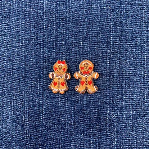 Gingerbread man patches on a denim background