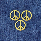 3-Pack Peace Sign Applique Patch - Mini Metallic Gold Embroidered Badge 1" (Iron On)
