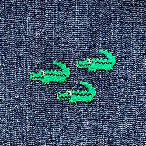 3-Pack Alligator Applique Patch - Mini Embroidered Crocodile Gator Badge 1-3/8" (Iron On)