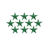 Ten mini green stars patches on a white background