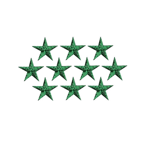 Ten mini green stars patches on a white background