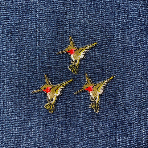 3-Pack Hummingbird Applique Patch - Mini Embroidered Bird Badge 1.25" (Iron On)