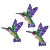 3-Pack Hummingbird Applique Patch - Mini Embroidered Bird Badge 1.25" (Iron On)