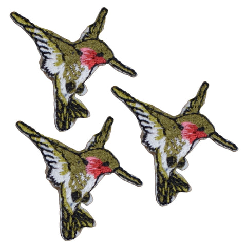 Mini Hummingbird Applique Patch - Right Facing Pink White & Green Bird Badge 1.25" (3-Pack, Iron on)