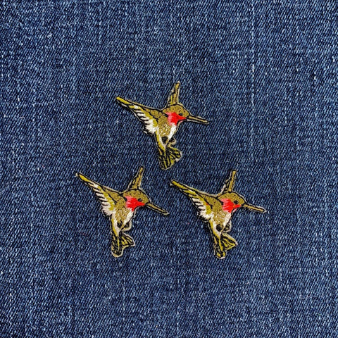 3-Pack Hummingbird Applique Patch - Mini Embroidered Bird Badge 1.25" (Iron On)