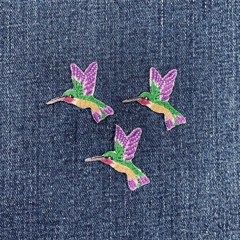 3-Pack Hummingbird Applique Patch - Mini Embroidered Bird Badge 1.25" (Iron On)