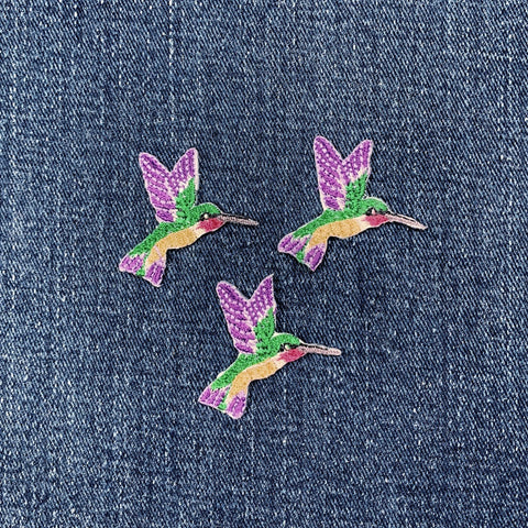 3-Pack Hummingbird Applique Patch - Mini Embroidered Bird Badge 1.25" (Iron On)