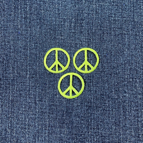 3-Pack Peace Sign Applique Patch - Mini Lime Green Embroidered Badge 1" (Iron On)