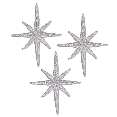 Mini Silver Nativity Star Applique Patch - Metallic Thread Space Galaxy Universe Badge 1.25" (3-Pack, Iron on)