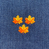 3-Pack Autumn Leaf Applique Patch - Mini Embroidered Orange & Yellow Fall Badge 1-1/8" (Iron On)