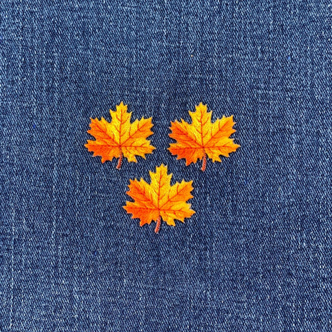 3-Pack Autumn Leaf Applique Patch - Mini Embroidered Orange & Yellow Fall Badge 1-1/8" (Iron On)