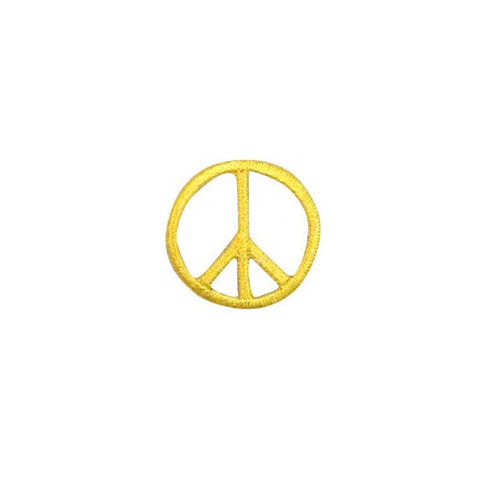 Yellow peace symbol patch on a white background