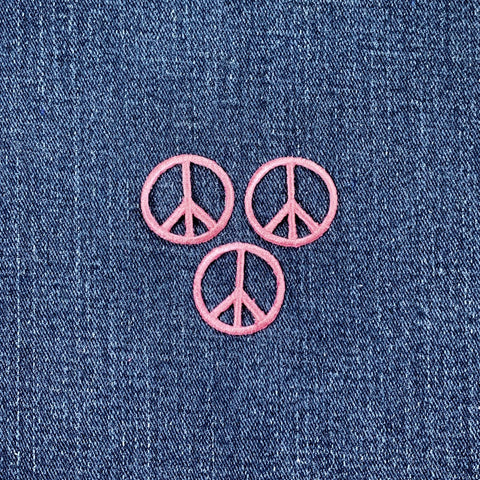 3-Pack Peace Sign Applique Patch - Mini Pink Embroidered Badge 1" (Iron On)