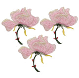 3-Pack Pink Rose Applique Patch - Embroidered Flower Garden Badge 1-3/8" (Iron On)