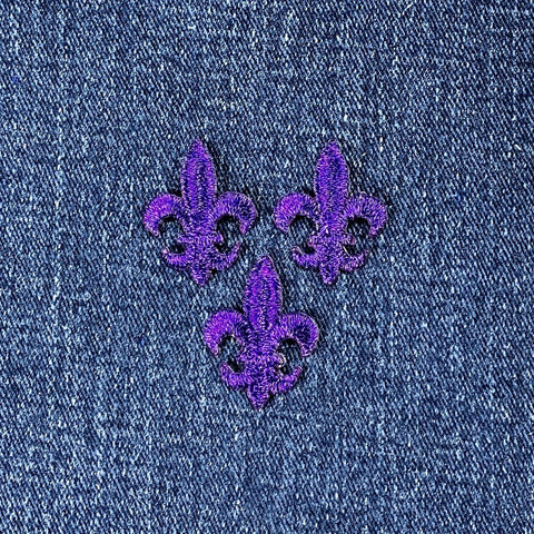 3-Pack Fleur De Lis Applique Patch - Mini Embroidered Purple Saints Badge 1-1/8" (Iron On)