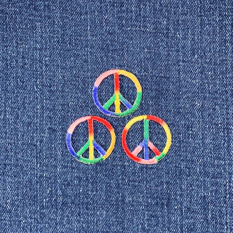 3-Pack Peace Sign Applique Patch - Mini Colorful Rainbow Embroidered Badge 1" (Iron On)
